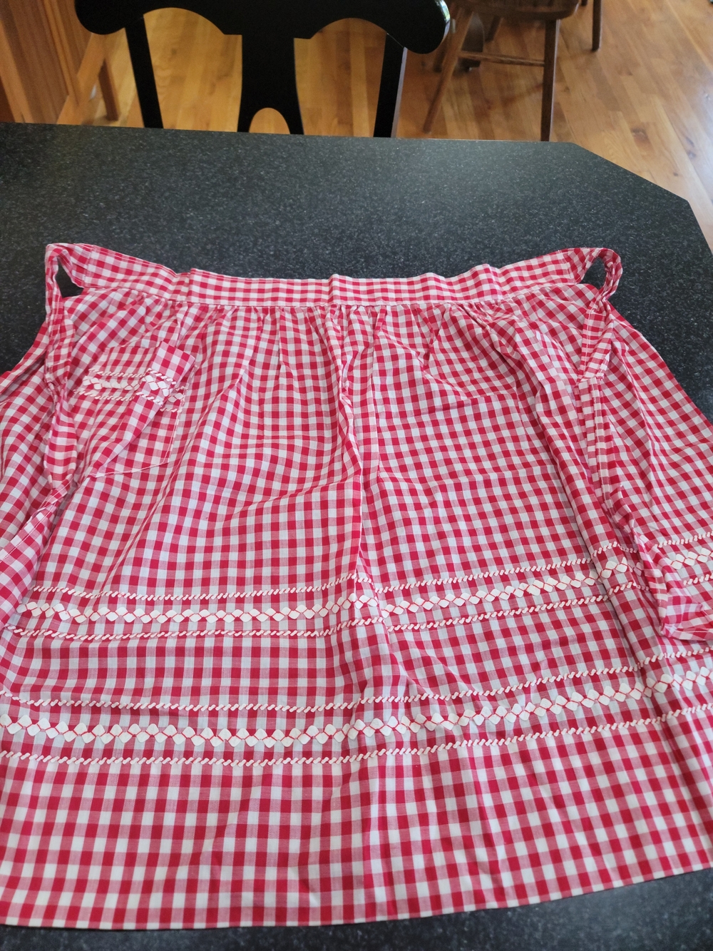Vintage red and white gingham half apron